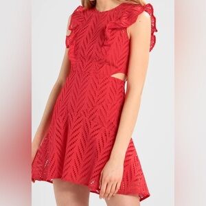 Bardot Kira Red Eyelet Ruffle Dress Size 10/L